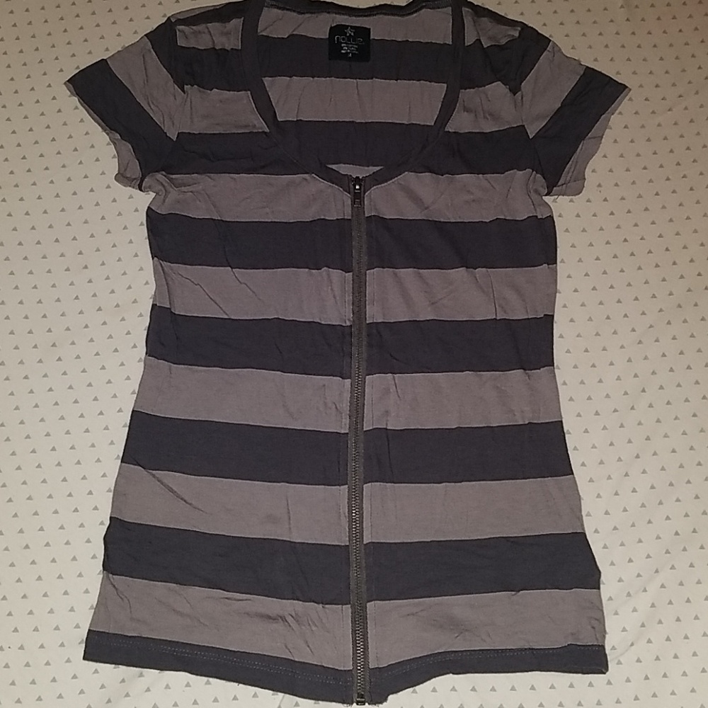 Zip Up Striped Gray Tee from PacSun